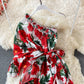 Slant neck one side off shoulder lace up Printed Dress  3195