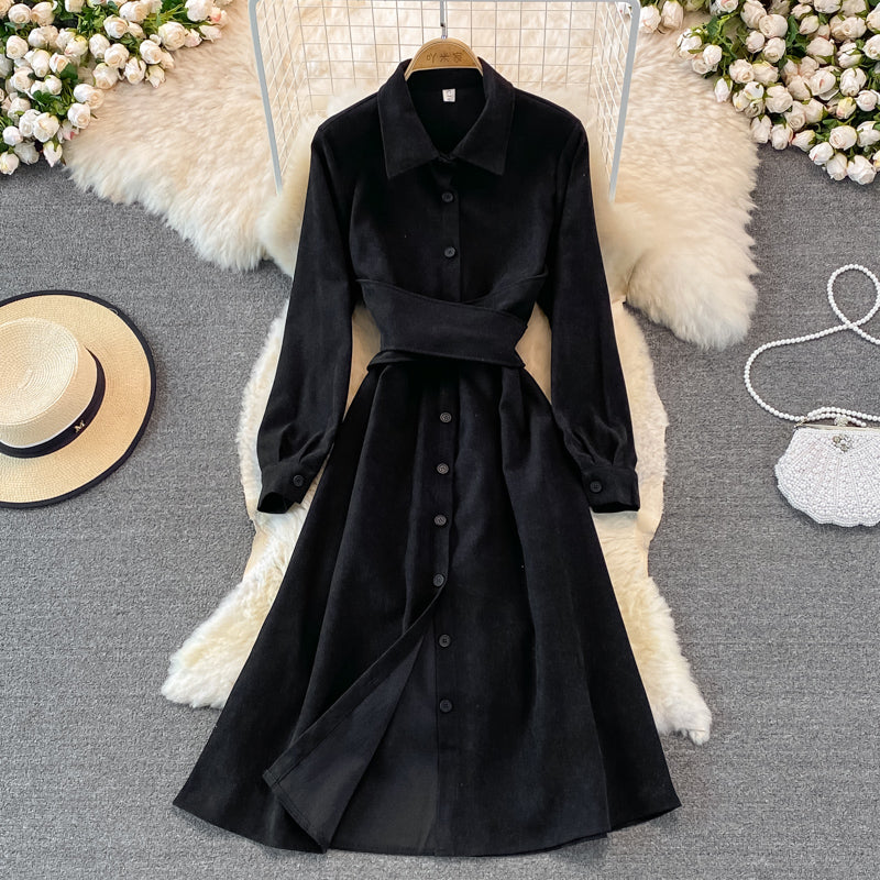 Jupe chemise à simple boutonnage en velours côtelé 3272