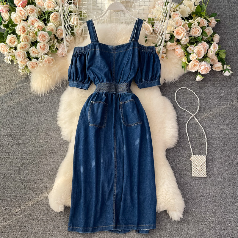 Robe à bretelles mi-longue polyvalente et slim pour femme 2982