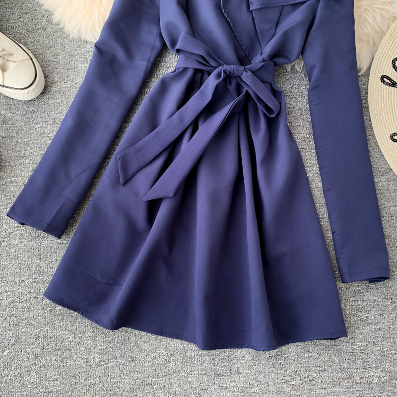 Sexy one line neck waist slim dress  2874
