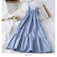 Plaid small Qingxin loose tight waist thin medium length dress  2682