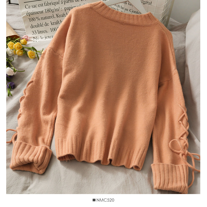 Nouveau pull ample à manches longues avec cordon de serrage et lacets 1709