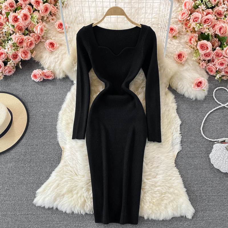 Small fragrance knitted dress French Retro  3074
