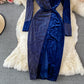 Robe portefeuille en velours à chaud, jupe longue, fermeture à la taille, coupe slim, 3235