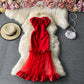Robe sexy en queue de poisson avec sac à bandoulière exposé sans bretelles et coutures en maille de gaze 3033