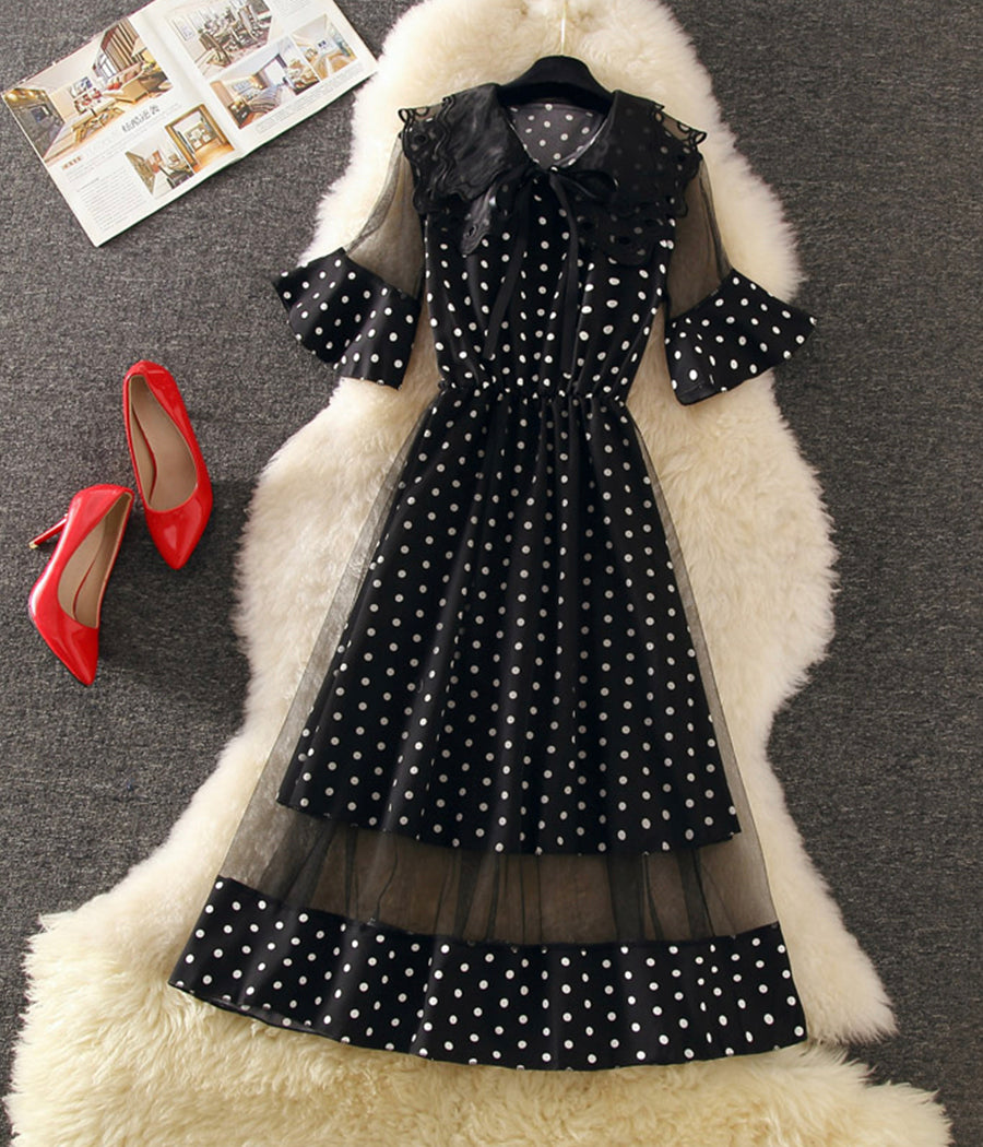 Lovely A line polka dot lace dress summer dress  1248