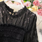 Elegant black velvet lace dress long sleeve dress  986