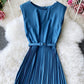 Cute A line round neck sleeveless midi dress  1029