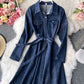 Stylish long-sleeved denim dress women's dress  1057