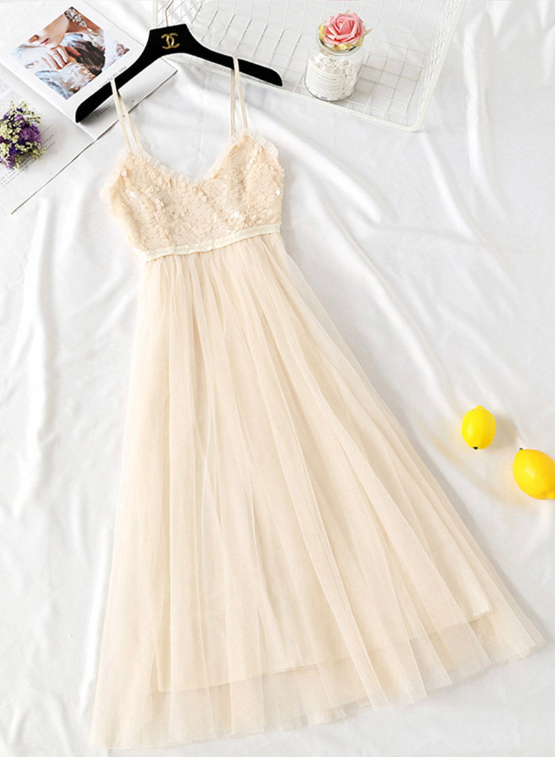 A line v neck tulle dress women's dress  1153