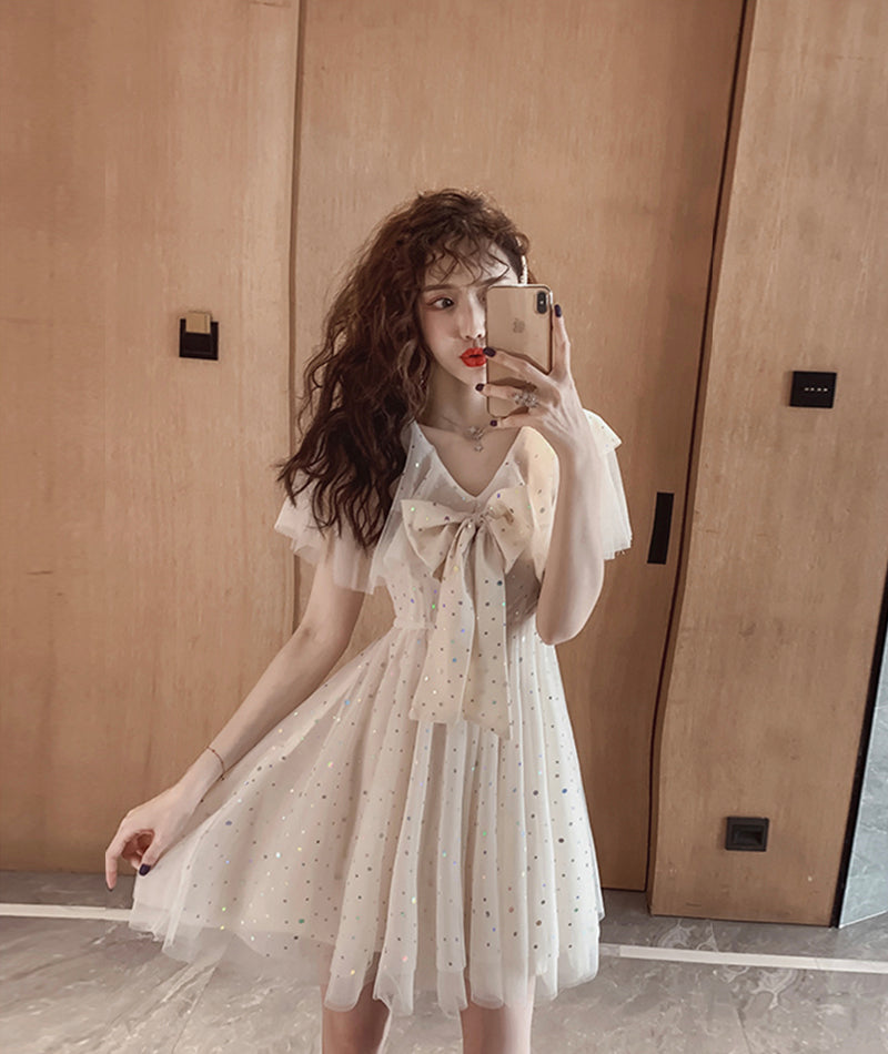 Cute v neck tulle short dress fashion dress  1080
