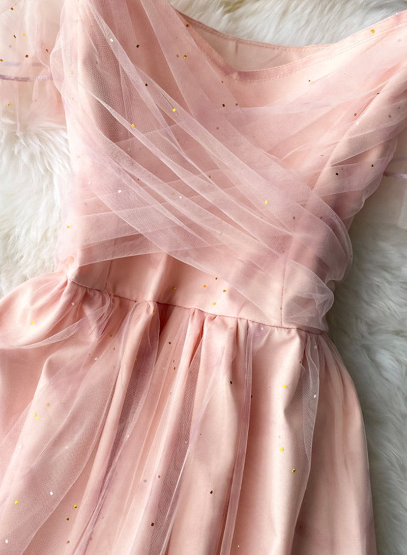 Pink tulle short dress summer dress  1047