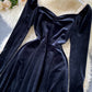 Black velvet long sleeve dress  1021