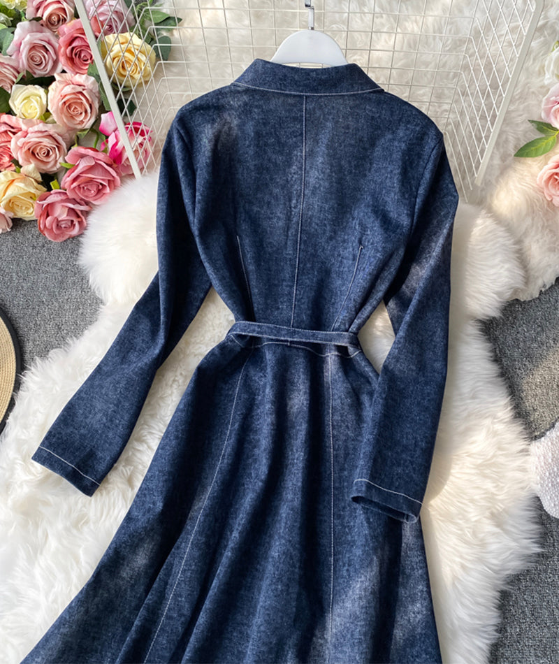 Stylish long-sleeved denim dress women's dress  1057
