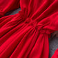 Red chiffon lace dress red A line dress  993