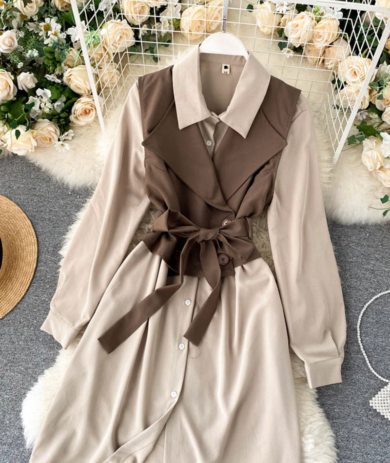 Fashionable vest + long sleeve shirt dress two pieces suit  1025