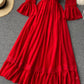 Red chiffon lace dress red A line dress  993