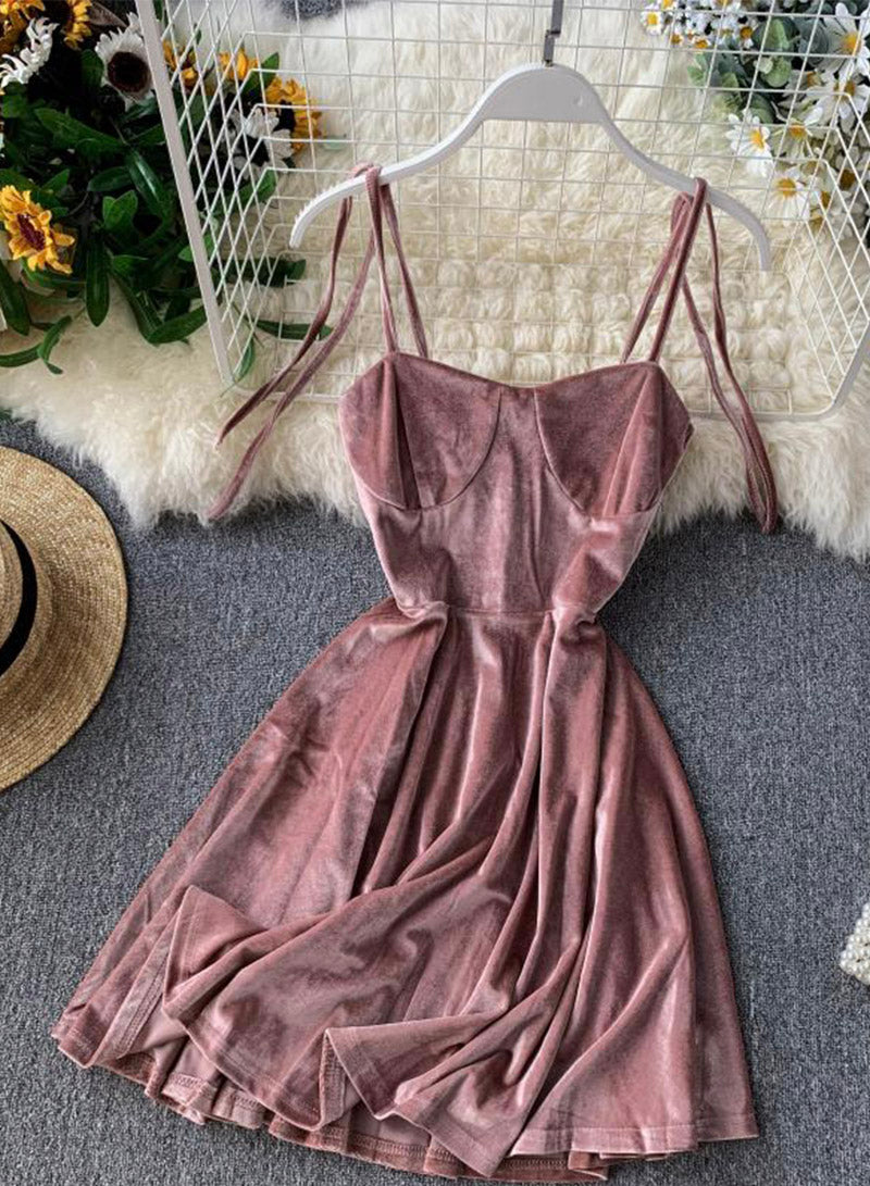 Cute A line velvet short dress women's dress  1098