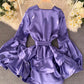 A line v neck satin short dress  988