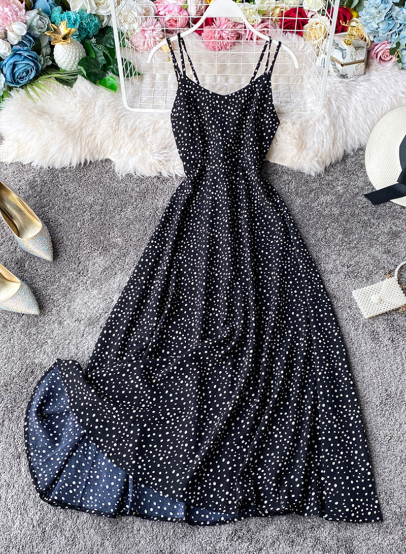Cute A line polka dot dress summer dress  1105