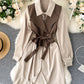 Fashionable vest + long sleeve shirt dress two pieces suit  1025