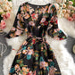 Black A line v neck floral dress  930