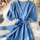 Simple v neck short sleeve dress fashion dress  939