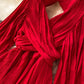 Red A line v neck open back dress long sleeve dress  942