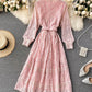 Elegant O-neck lace long sleeve dress  970