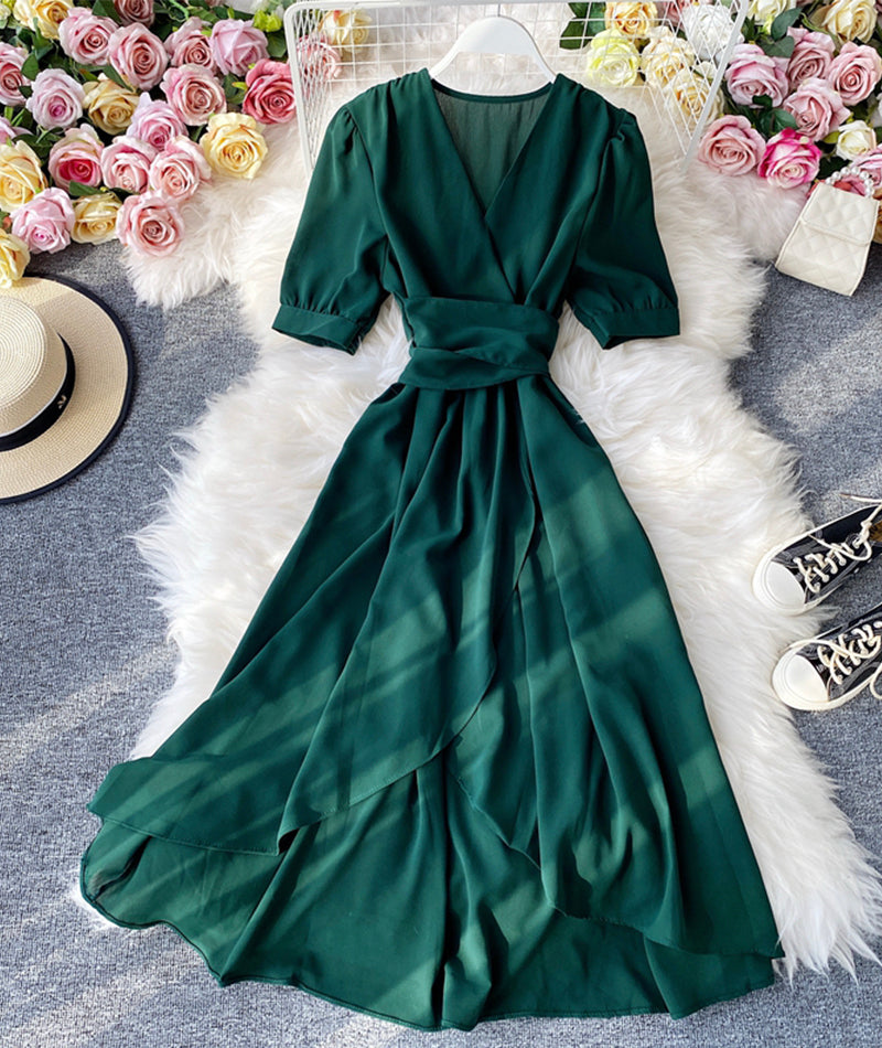 Simple v neck short sleeve dress fashion dress  939
