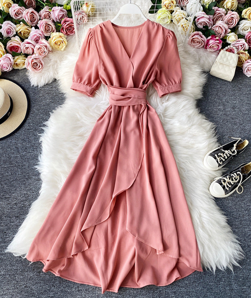 Simple v neck short sleeve dress fashion dress  939