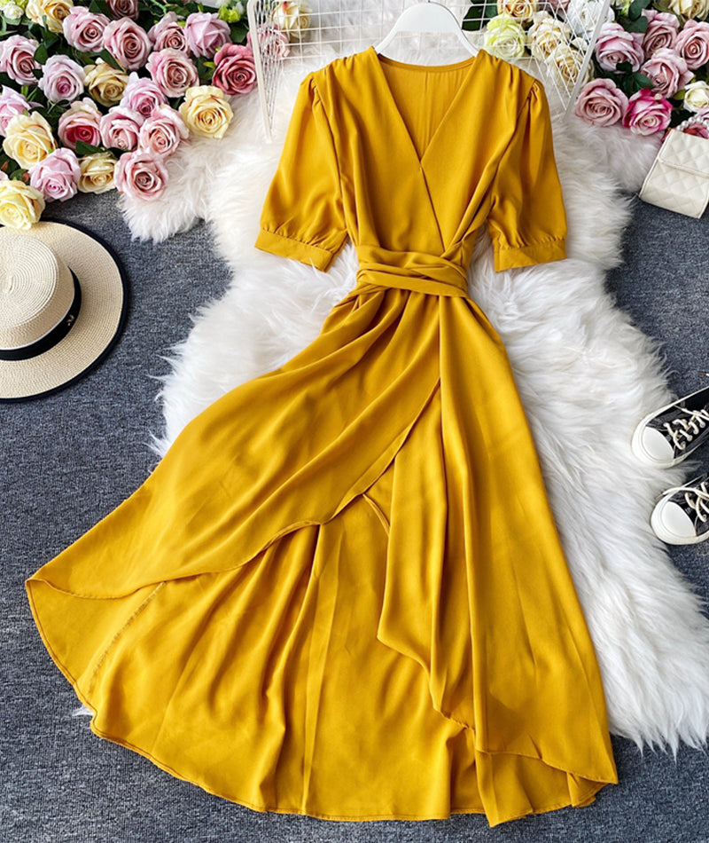 Simple v neck short sleeve dress fashion dress  939