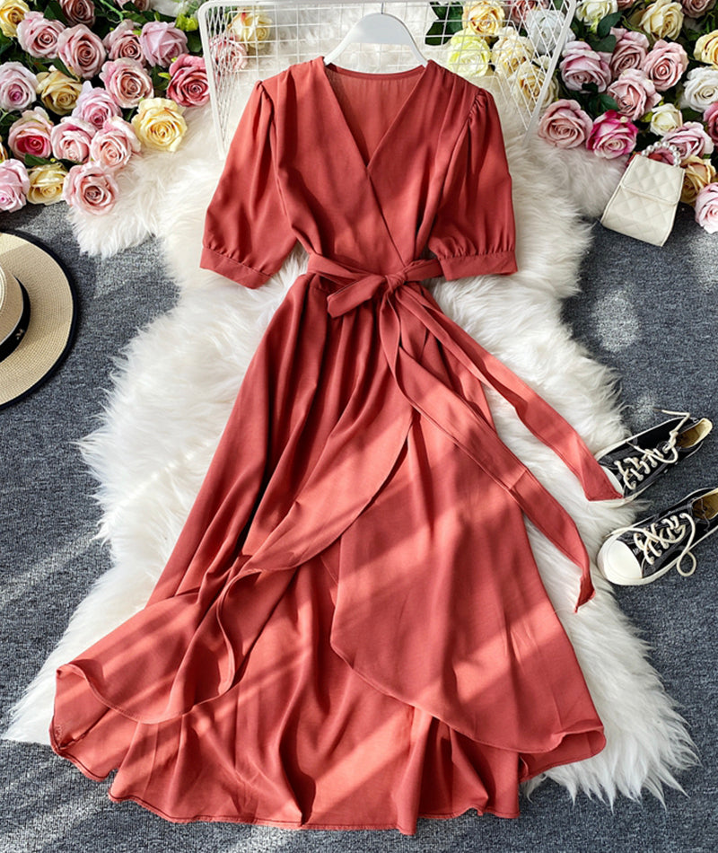 Simple v neck short sleeve dress fashion dress  939