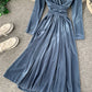 Elegant v neck velvet dress long sleeve dress  914
