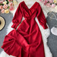 Simple A line v neck dress long sleeve dress  916