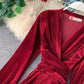 Elegant v neck velvet dress long sleeve dress  914