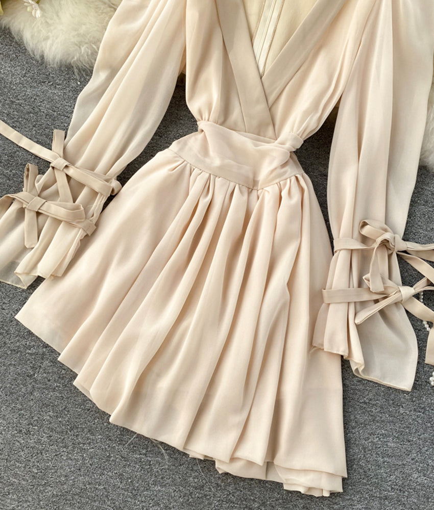 Stylish v neck chiffon short dress  899