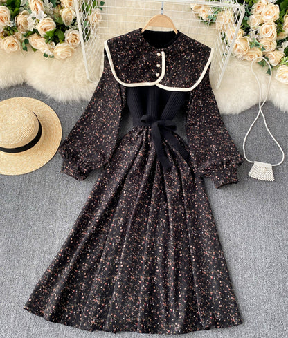 Uniquely designed floral stitching dress with removable neckline  904