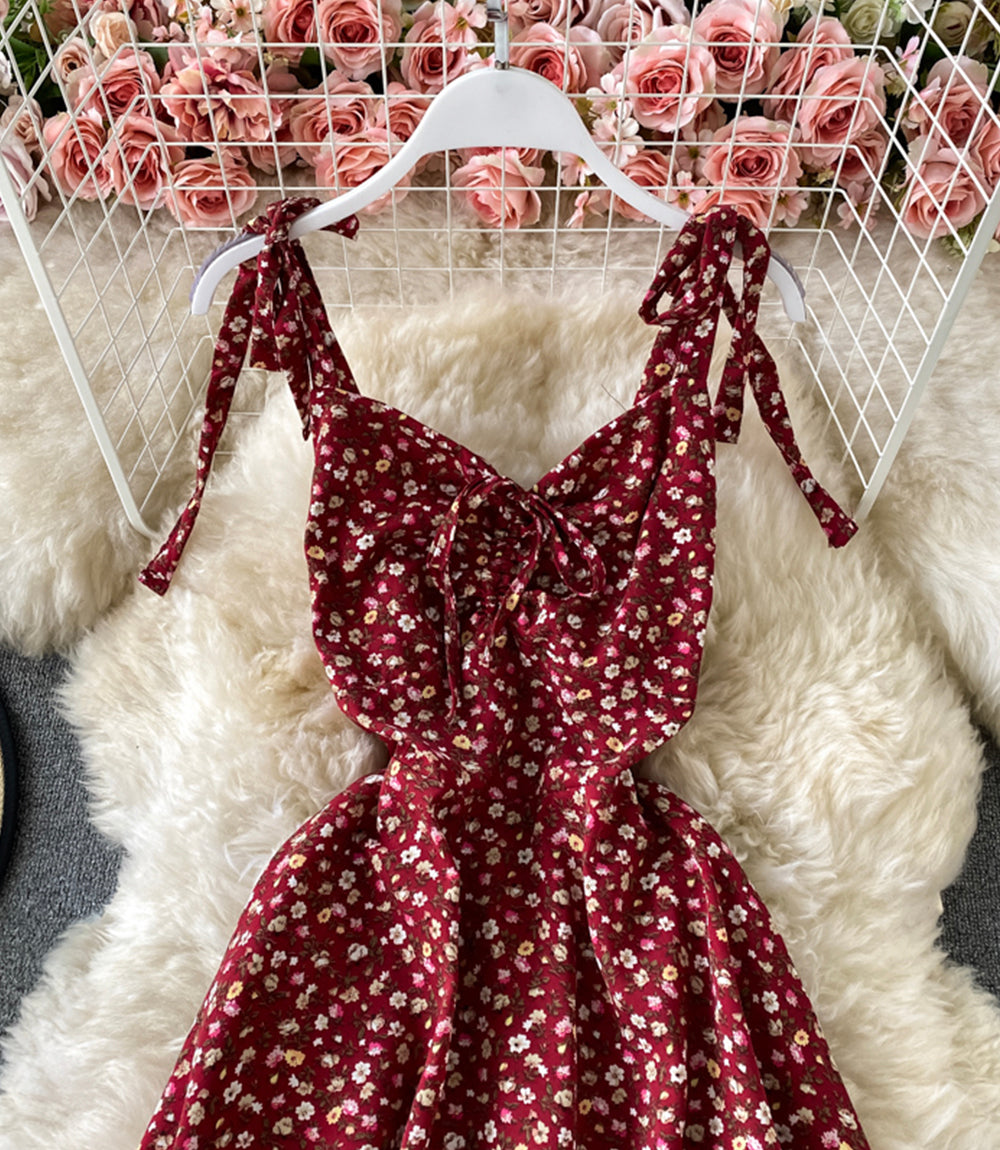 Cute A line floral dress short dress  875