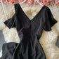 Unique V neck black dress short dress  896