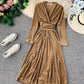 Elegant v neck velvet dress long sleeve dress  914