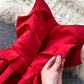 Red v neck satin short dress  909