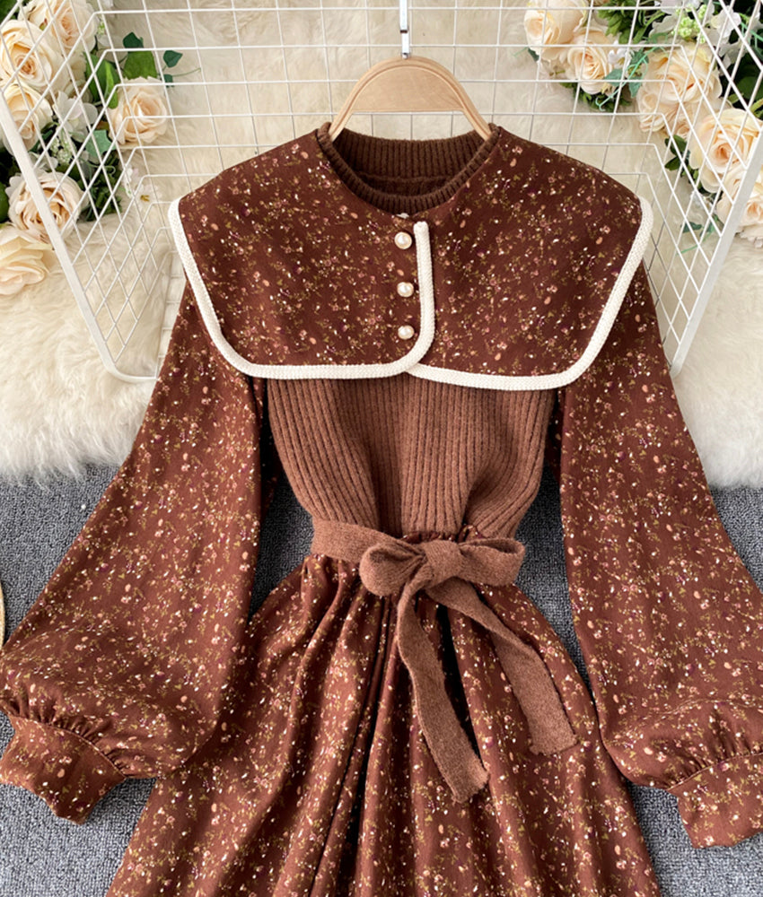 Uniquely designed floral stitching dress with removable neckline  904