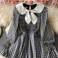Cute A line short dress black and white plaid dress  877