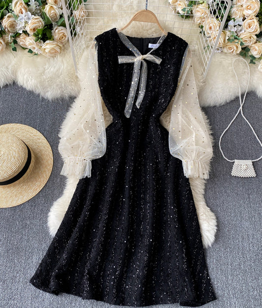 A-Linie Paillettenkleid mit langen Ärmeln 889
