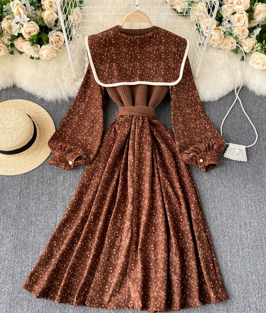 Uniquely designed floral stitching dress with removable neckline  904