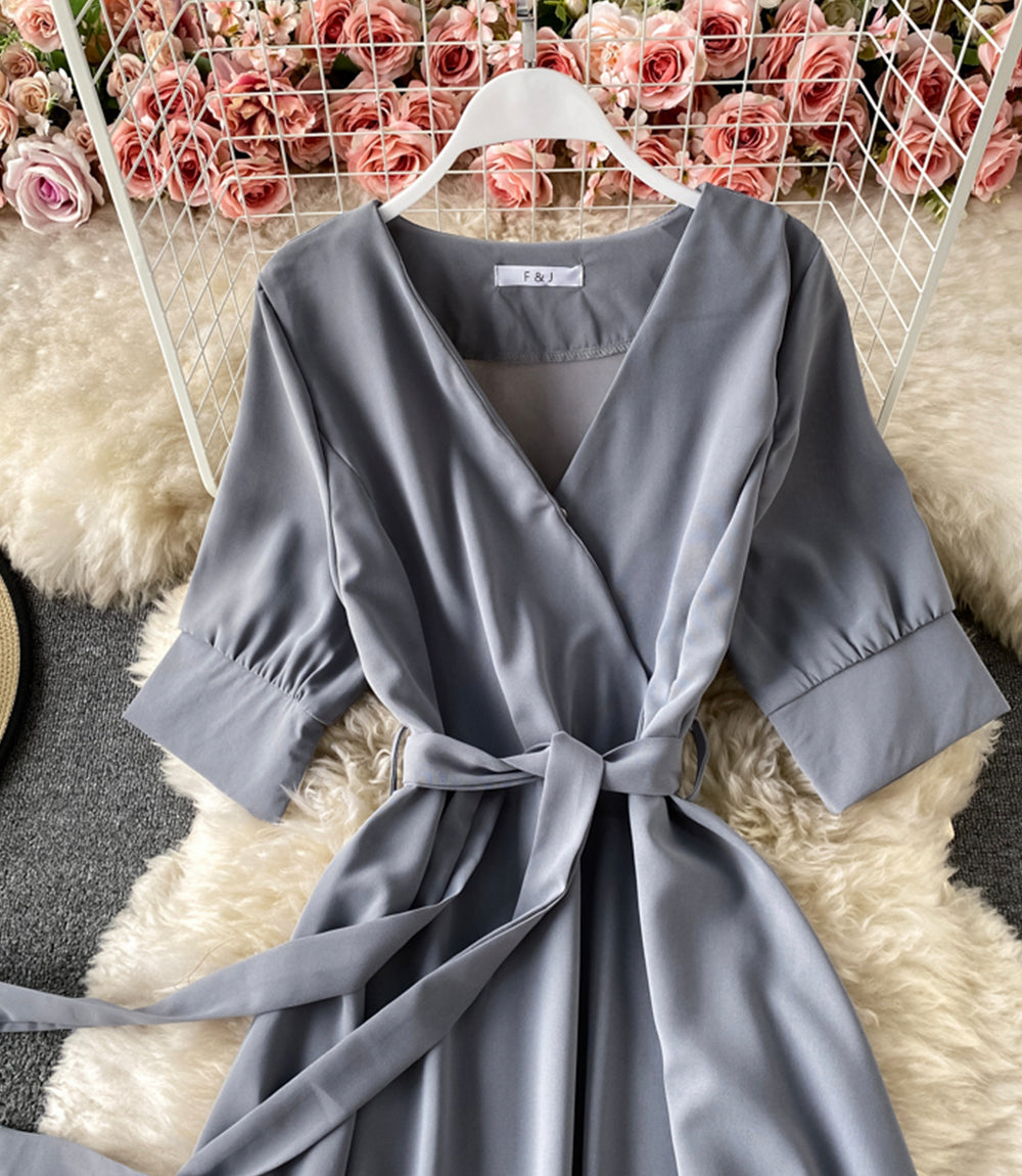 Simple v neck short dress fashion dress  868