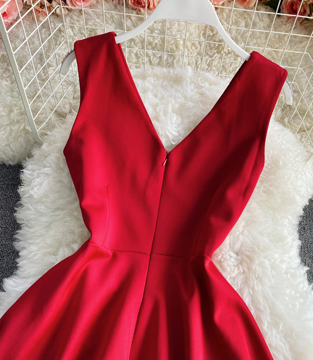 Simple A line v neck short dress  876