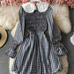Cute A line short dress black and white plaid dress  877
