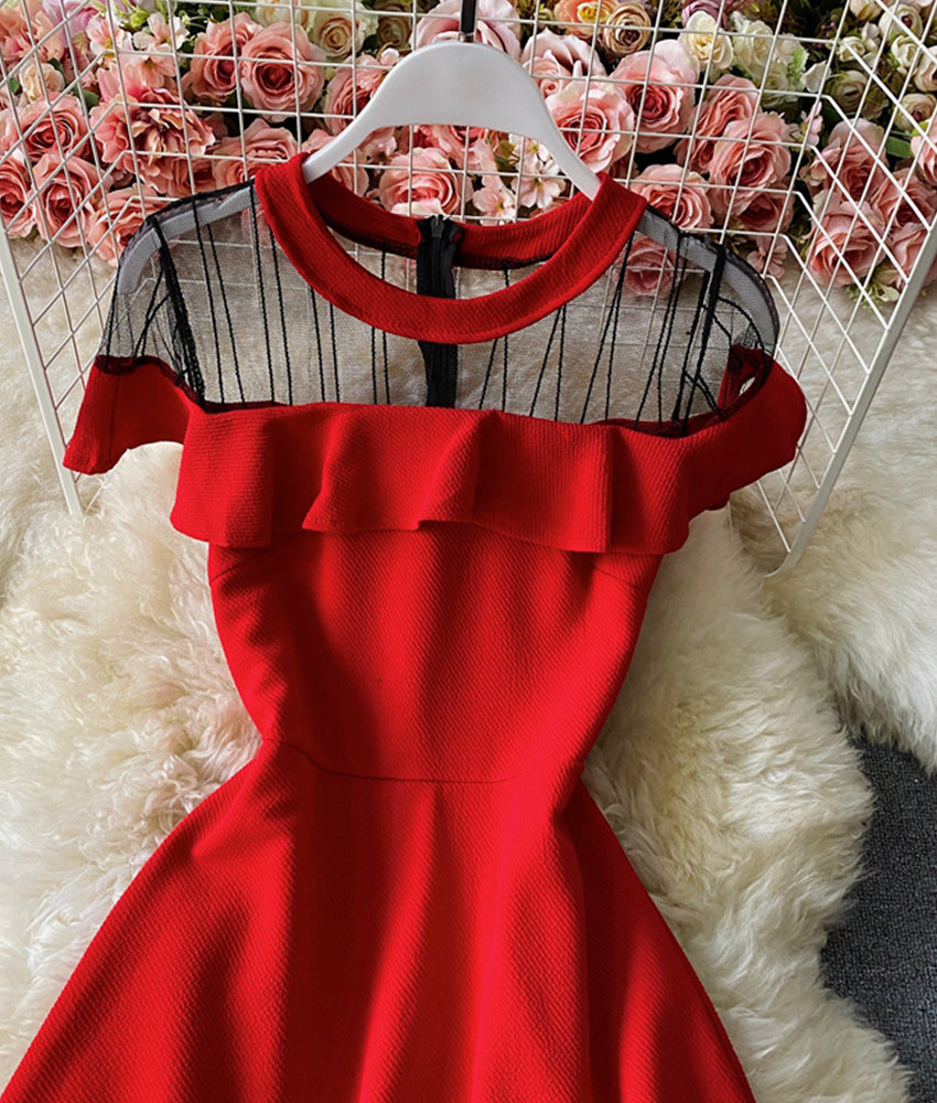 Cute A line see through dress short dress  887